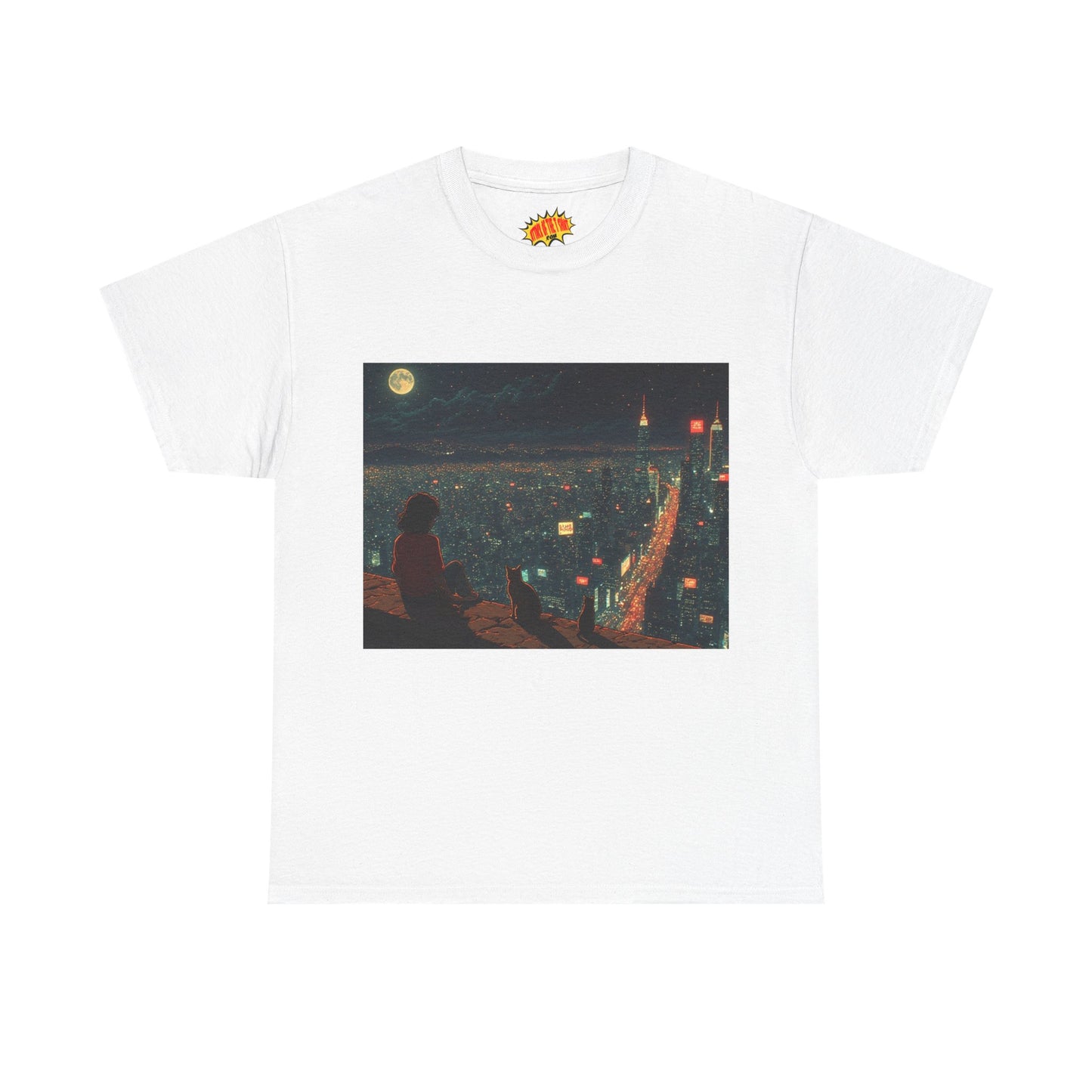 Anime Nighttime Cityscape w/Cats T-Shirt *Multiple Colors*