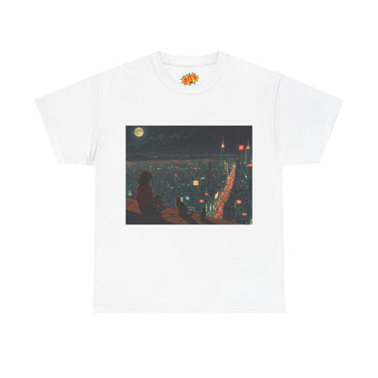 Anime Nighttime Cityscape w/Cats T-Shirt