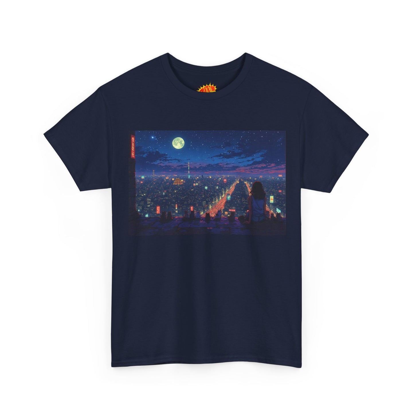 Anime Nighttime Neon Cityscape w/Cats T-Shirt *Multiple Colors*