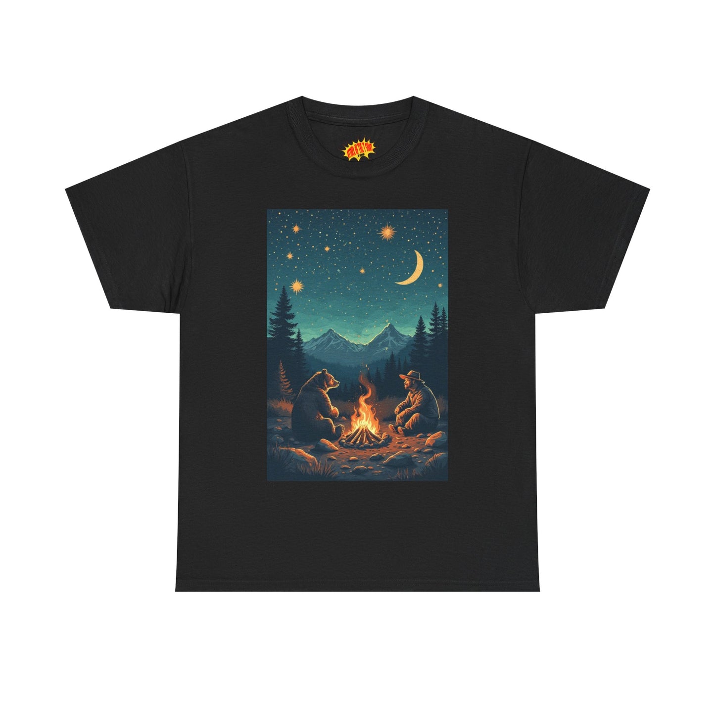 Mountain Man w/Bear Campfire Night Scene T-Shirt *Multiple Colors*