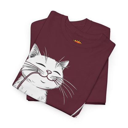 Happy Cat w/Noodles + Yarn Ball Art Drawing Tee Shirt