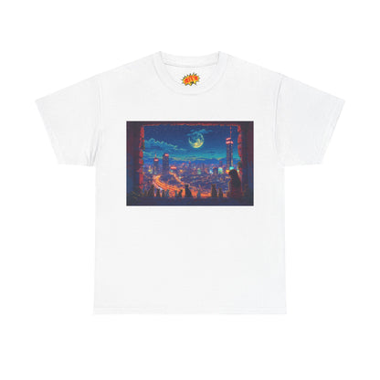 Anime Cityscape Night Scene w/Girl & Cats T-Shirt