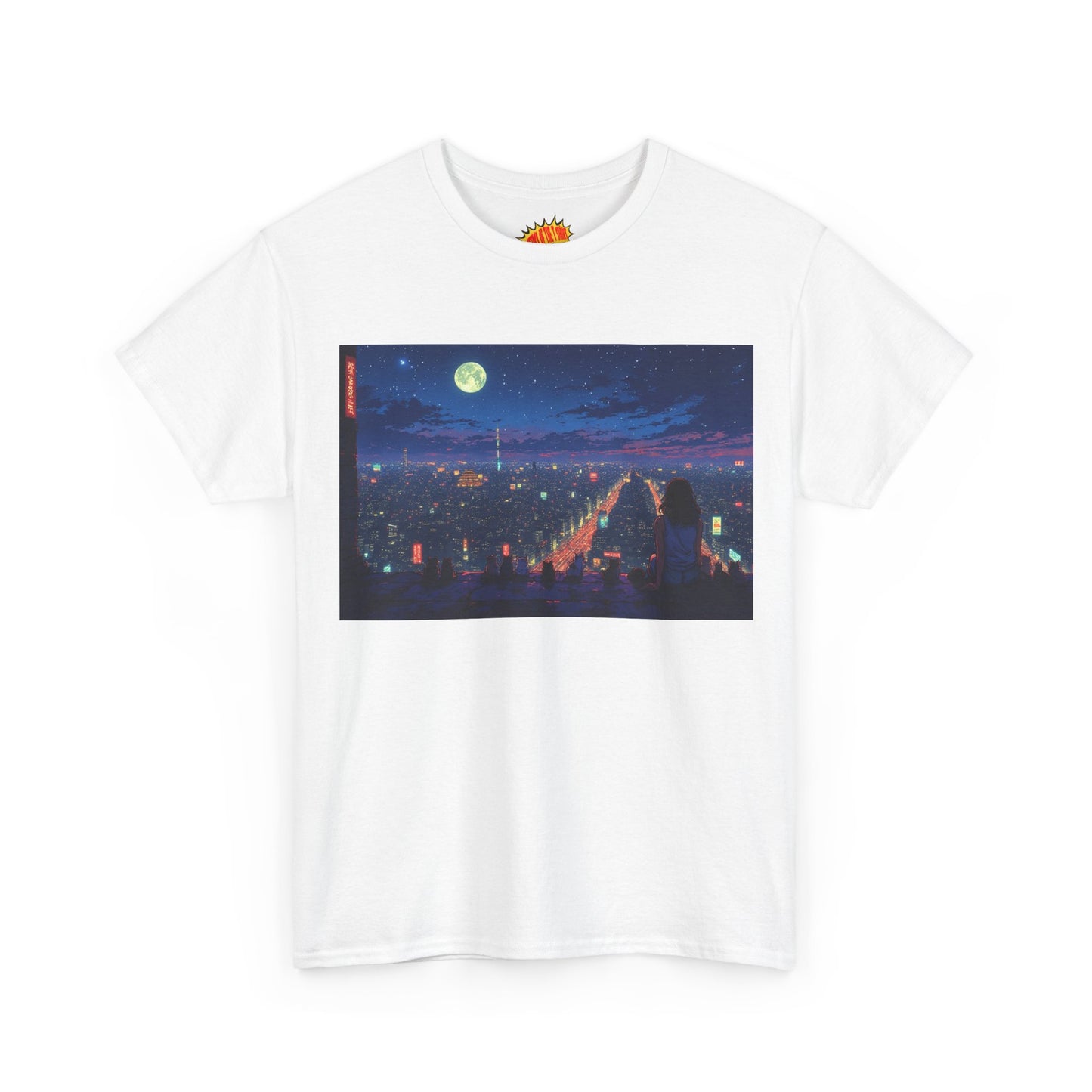 Anime Nighttime Neon Cityscape w/Cats T-Shirt *Multiple Colors*