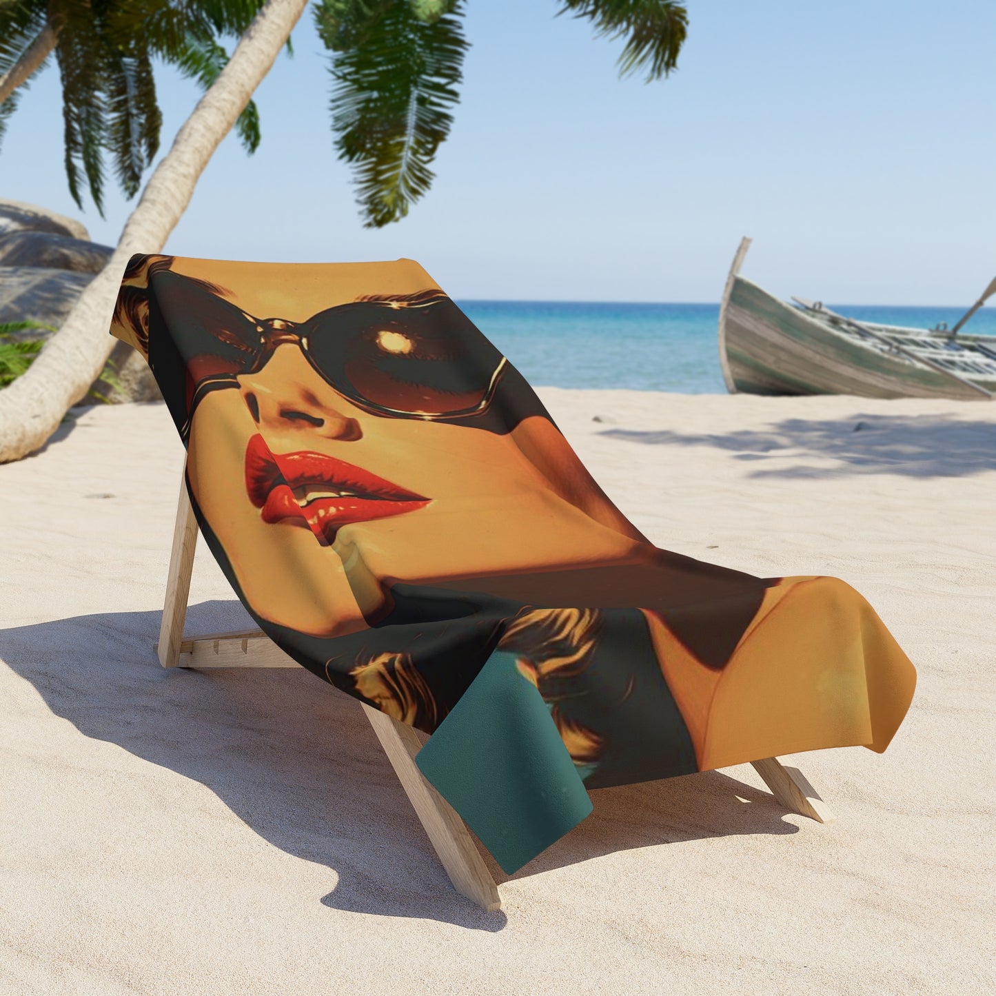 Vintage Sunglasses Model Glamour Shot Beach Towel | Retro Print Towel 2 Sizes