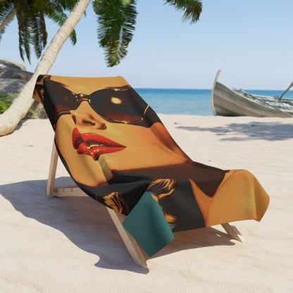 Vintage Sunglasses Model Glamour Shot Beach Towel | Retro Print Towel 2 Sizes
