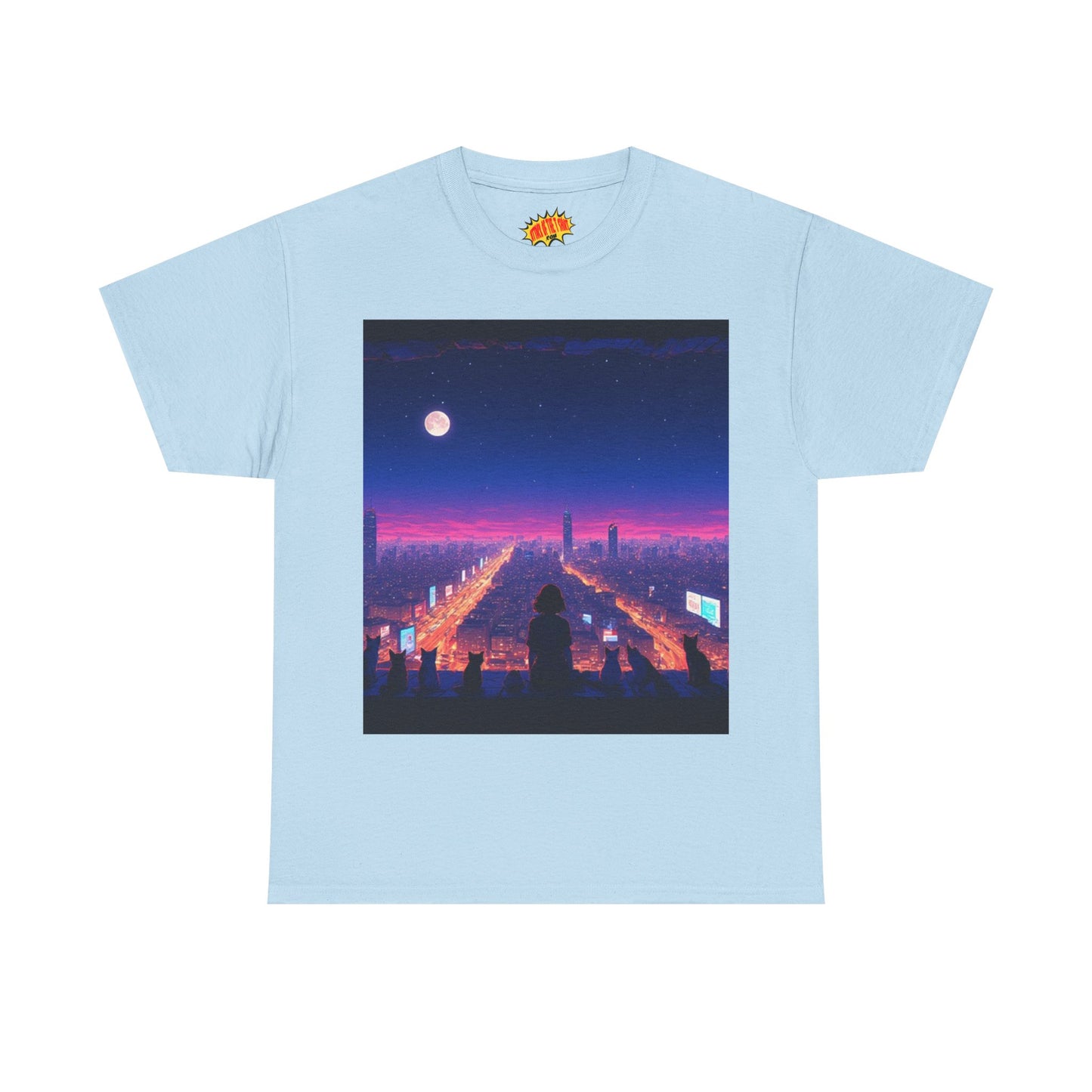 Anime City Full Moon Scene w/Girl & Cats T-Shirt *Multiple Colors*