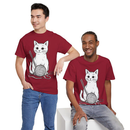 White Cat w/Yarn Ball Art Tee Shirt