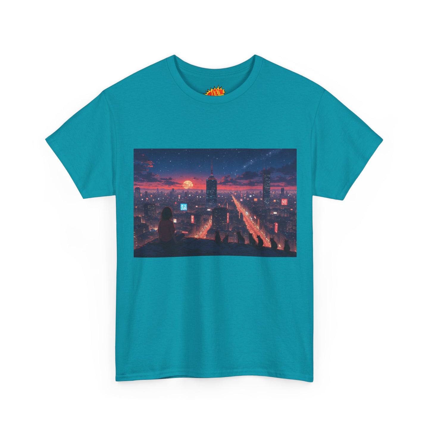 Anime Style City Sunset Scene w/Girl & Cats T-Shirt *Multiple Colors*