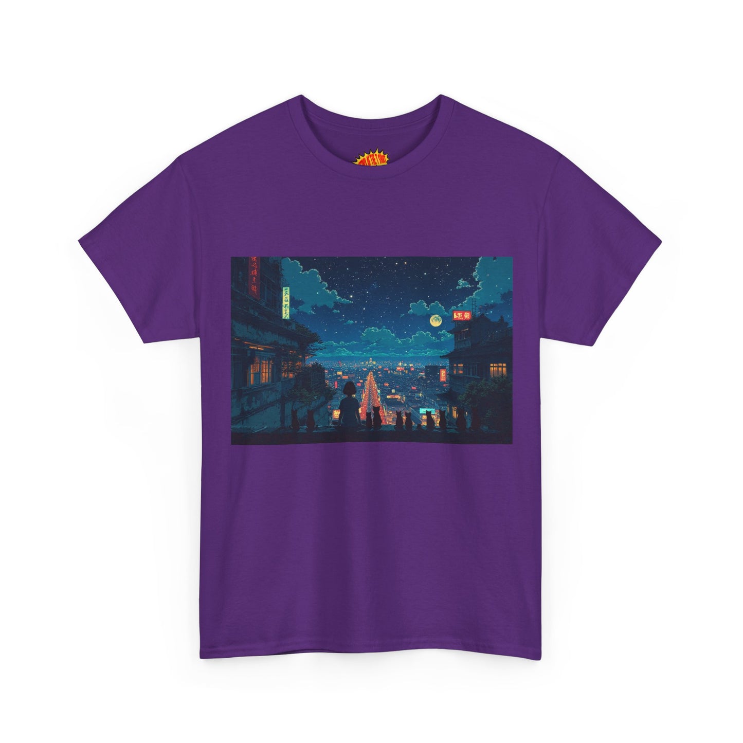 Anime Style City Scene w/Girl & Cats T-Shirt *Multiple Colors*