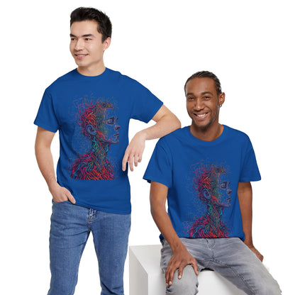 Multicolor Line Drawing Human Graphic Art Tee Shirt