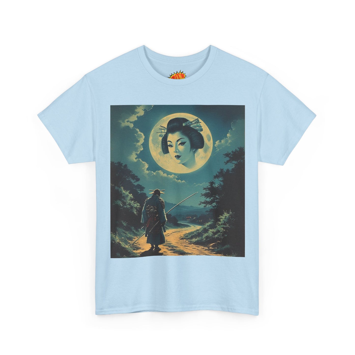 Travelling Samurai w/Full Moon Geisha Woman T-Shirt *Multiple Colors*