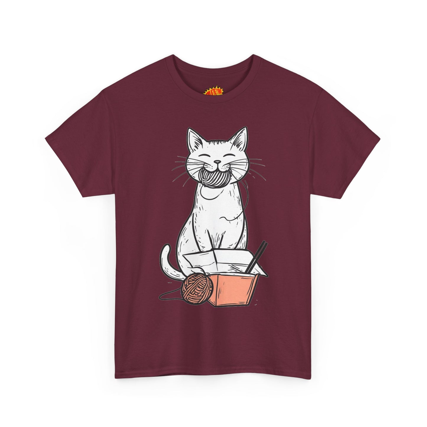 Cat w/Yarn Ball Takeout Art Tee Shirt *Multiple Colors*