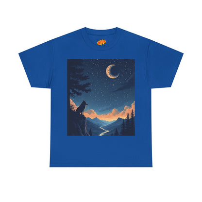 Wolf Silhouette with Sliver Moon Scene T-Shirt