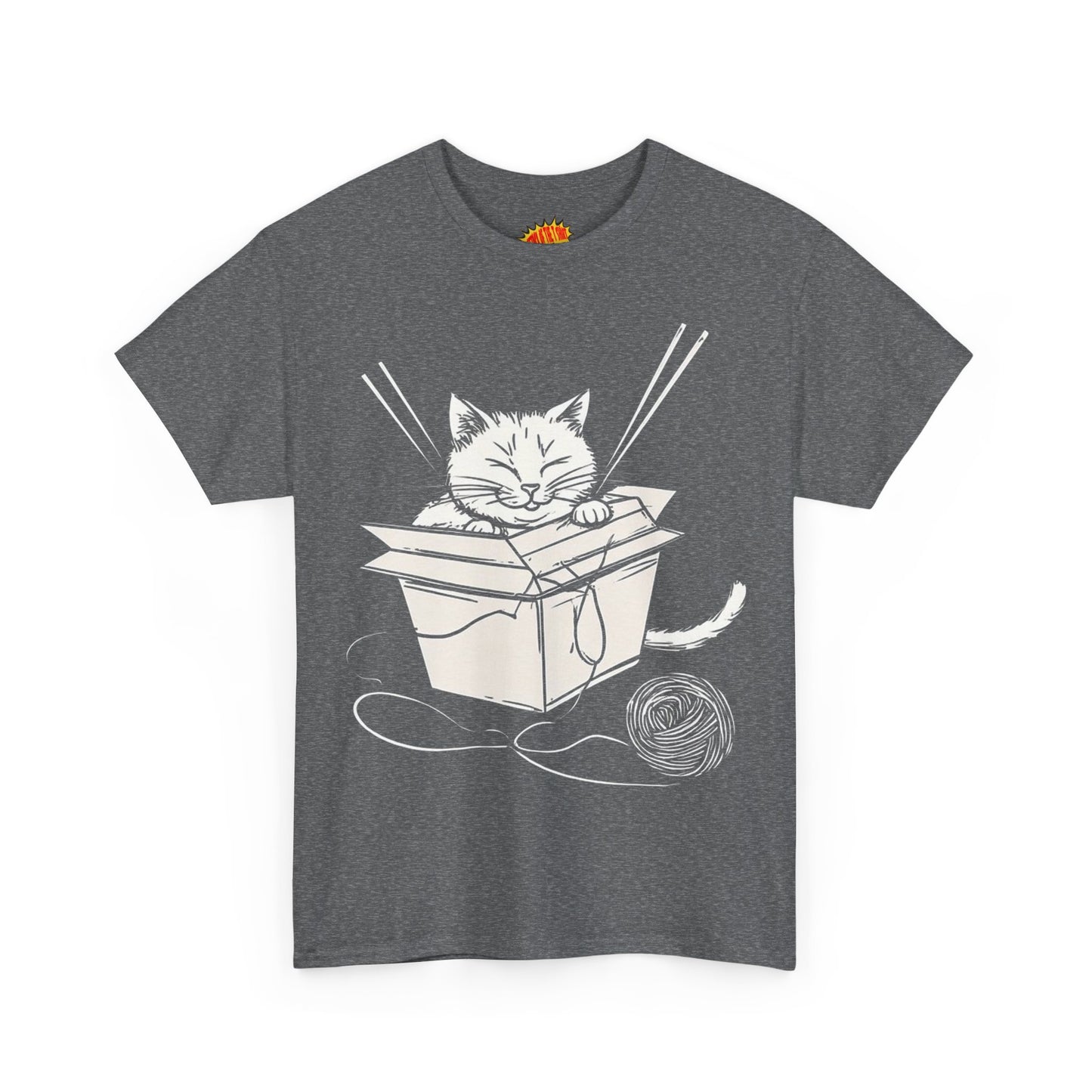 Cat w/Box + Yarn Ball Art Drawing Tee Shirt *Multiple Colors*