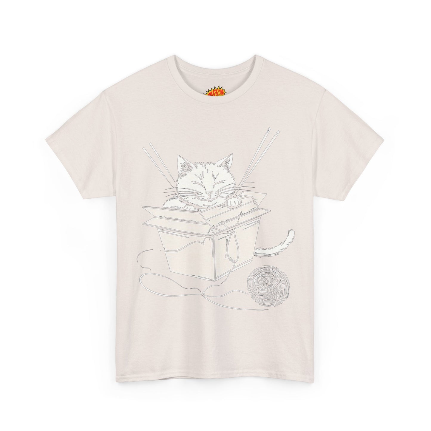 Cat w/Box + Yarn Ball Art Drawing Tee Shirt *Multiple Colors*