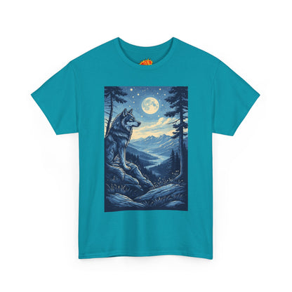Blue Wolf with Full Moon Scene T-Shirt