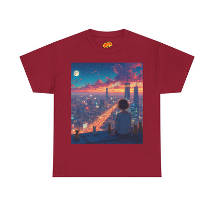 Neon City Anime Nighttime Scene w/Cats T-Shirt