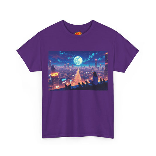 Anime Neon Night Cityscape w/Cats T-Shirt *Multiple Colors*