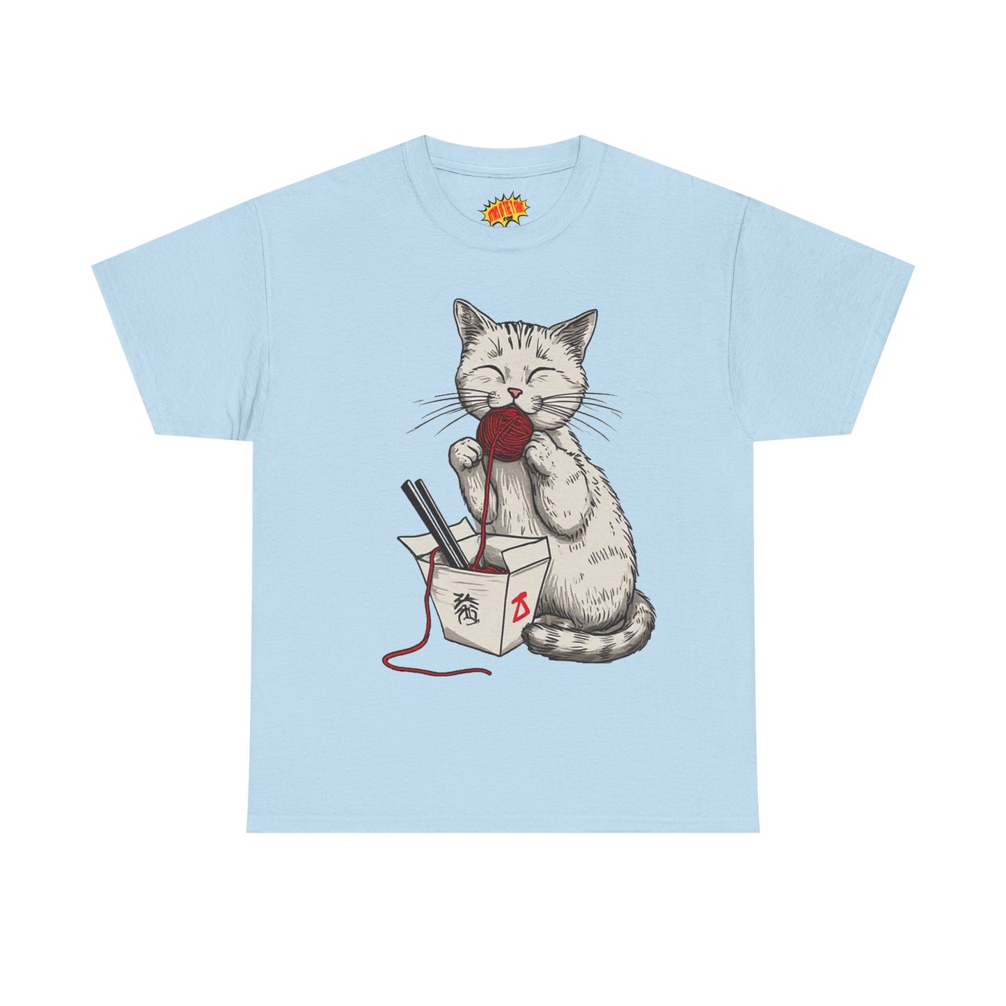 Cat w/Takeout Yarn Noodles Art Tee Shirt *Multiple Colors*