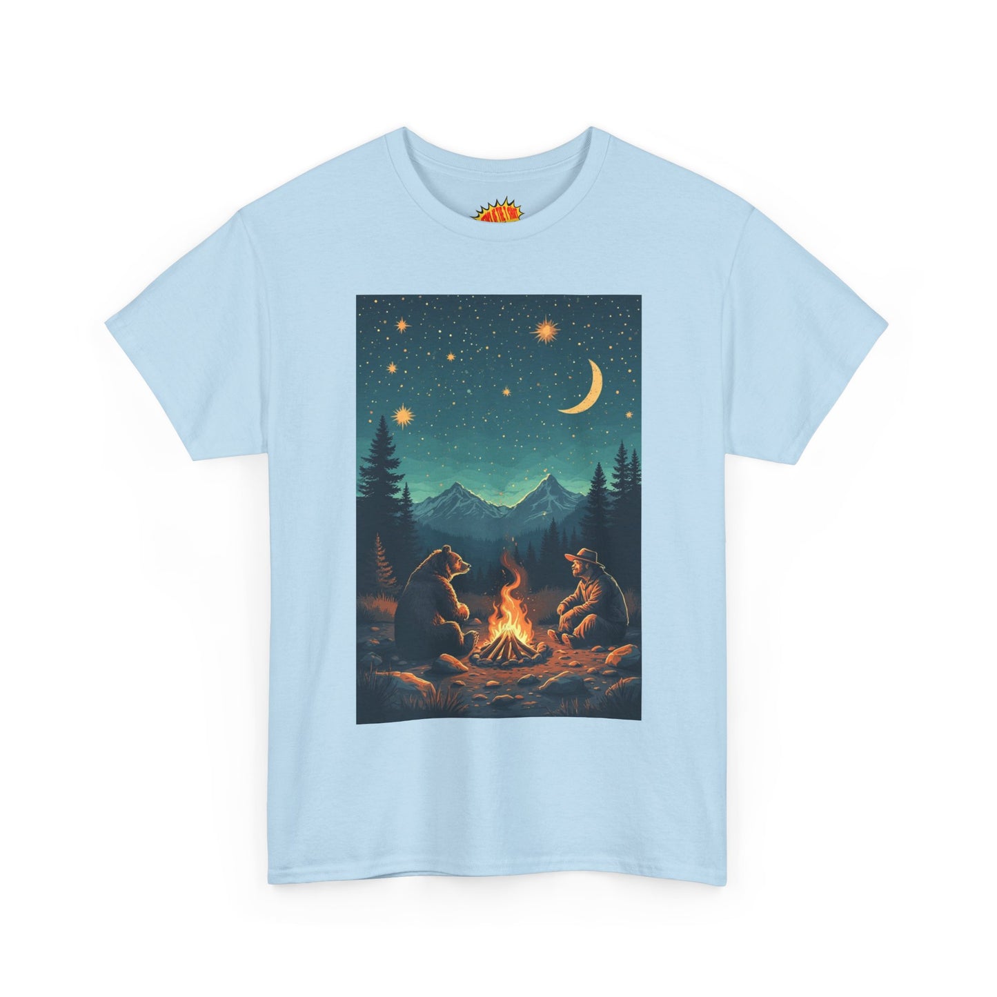 Mountain Man w/Bear Campfire Night Scene T-Shirt *Multiple Colors*