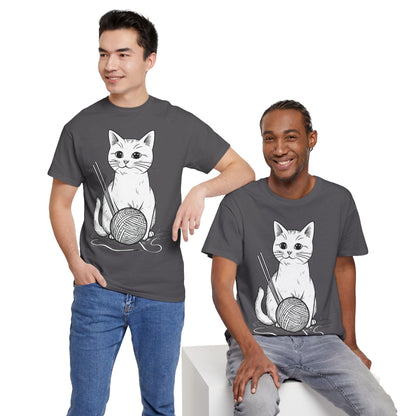 White Cat w/Yarn Ball Art Tee Shirt