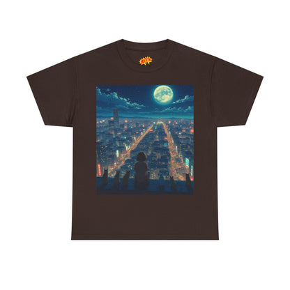 Anime City Full Moon Scene w/Girl & Cats T-Shirt