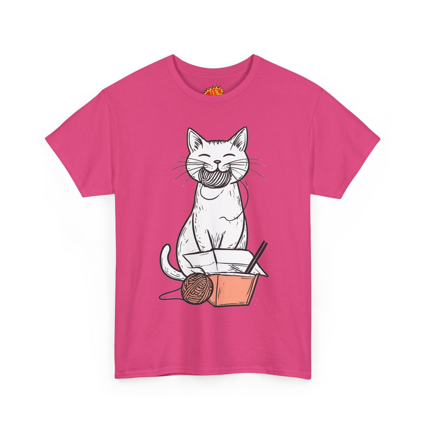 Cat w/Yarn Ball Takeout Art Tee Shirt *Multiple Colors*