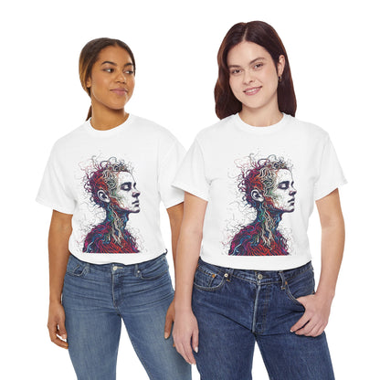 Multicolor Line Drawing Human Graphic Art Tee Shirt