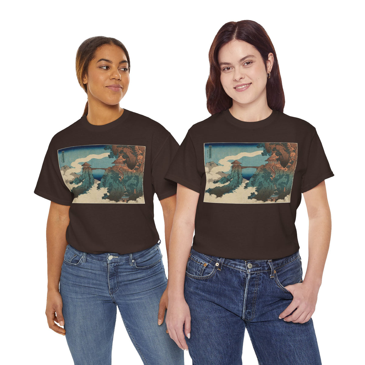 The Hanging-cloud Bridge by Katushika Hokusai - Heavy Cotton Tee *Dark Colors*