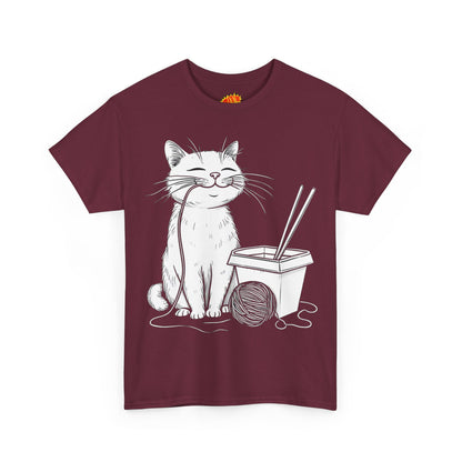 Happy Cat w/Noodles + Yarn Ball Art Drawing Tee Shirt