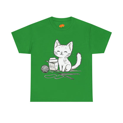 White Cat w/Takeout Yarn Art Tee Shirt