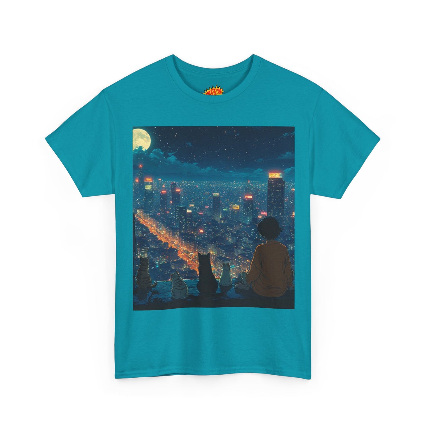 Anime City Night Scene w/Cats T-Shirt *Multiple Colors*