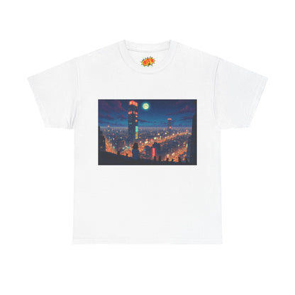 Neon Anime Style City Scene w/Girl & Cats T-Shirt