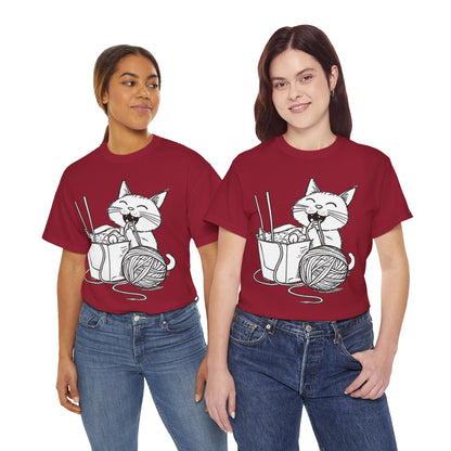 Happy Cat w/Noodles + Yarn Art Tee Shirt