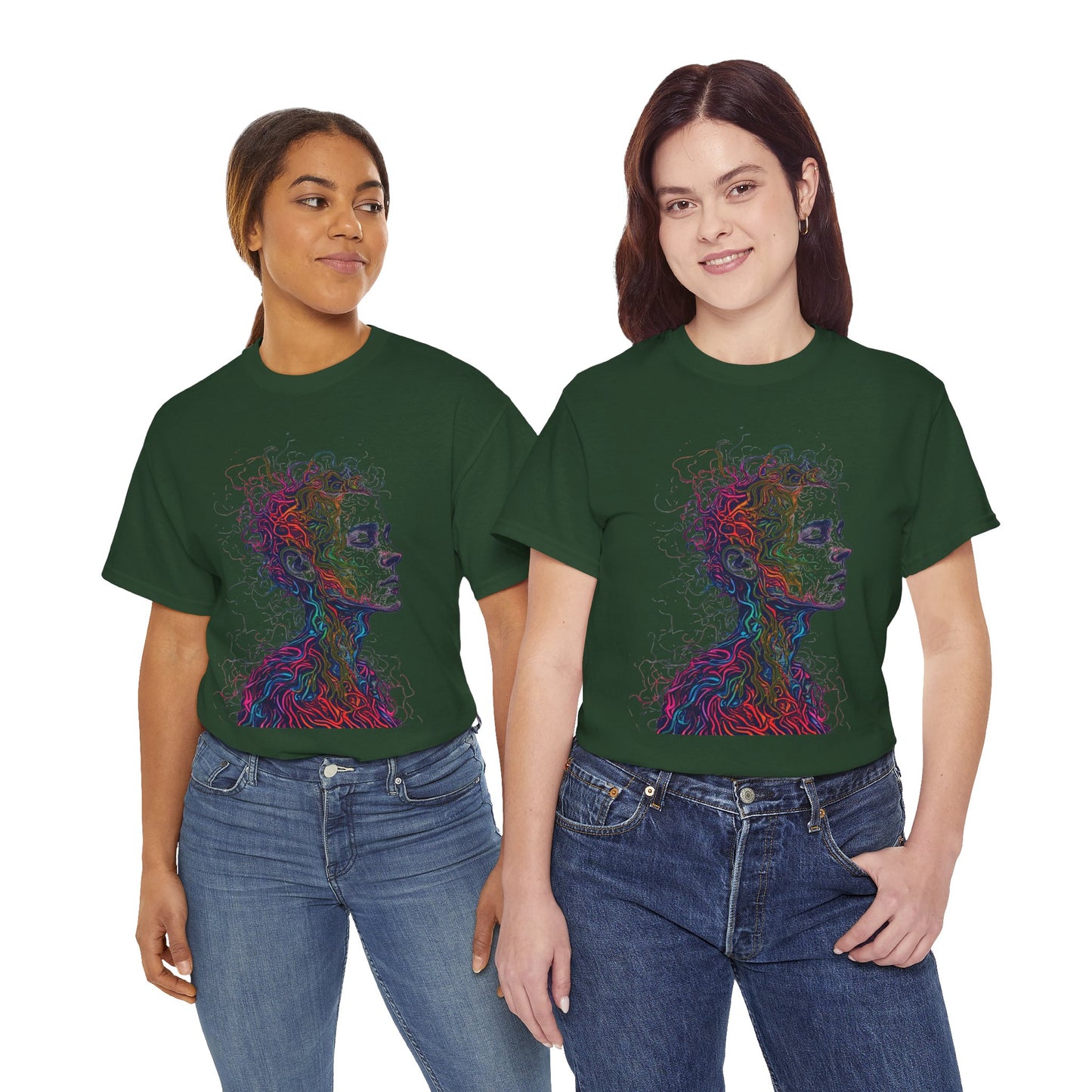 Multicolor Line Drawing Human Graphic Art Tee Shirt *Multiple Colors*