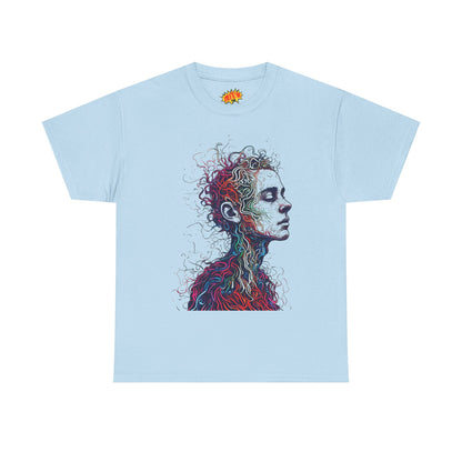 Multicolor Line Drawing Human Graphic Art Tee Shirt