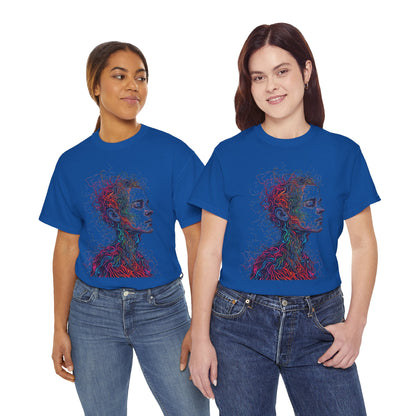 Multicolor Line Drawing Human Graphic Art Tee Shirt