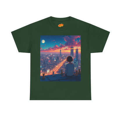 Neon City Anime Nighttime Scene w/Cats T-Shirt