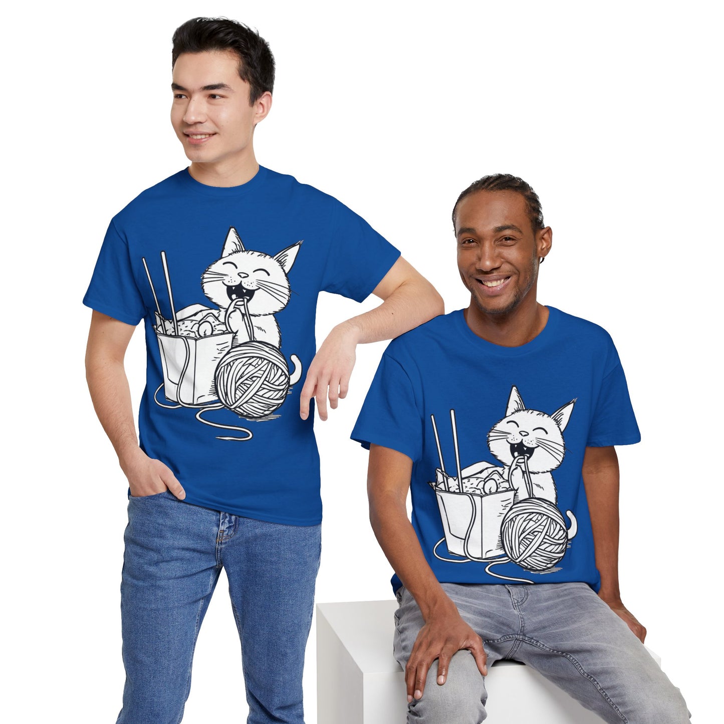 Happy Cat w/Noodles + Yarn Art Tee Shirt *Multiple Colors*