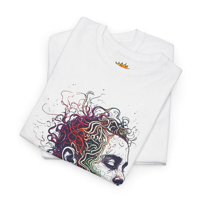 Multicolor Line Drawing Human Graphic Art Tee Shirt