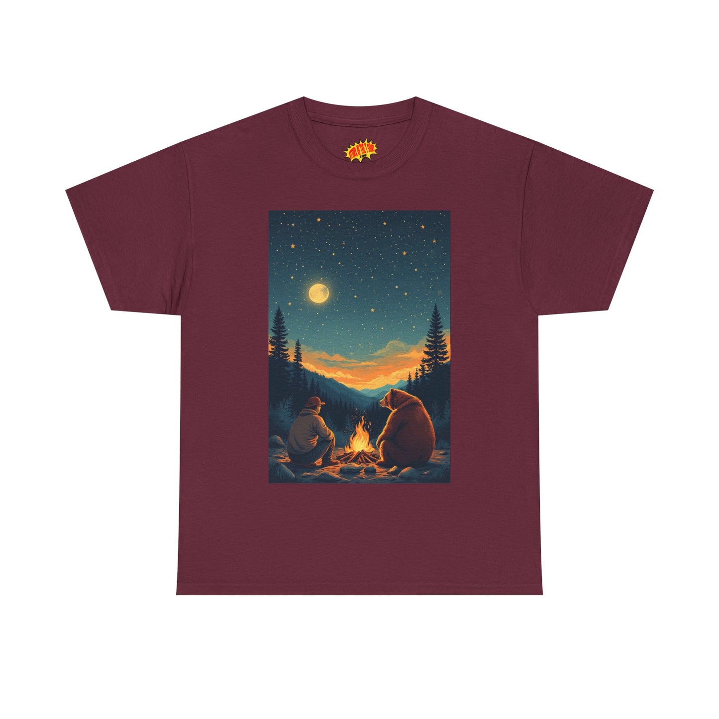 Mountain Man w/ Brown Bear Campfire Scene T-Shirt *Multiple Colors*