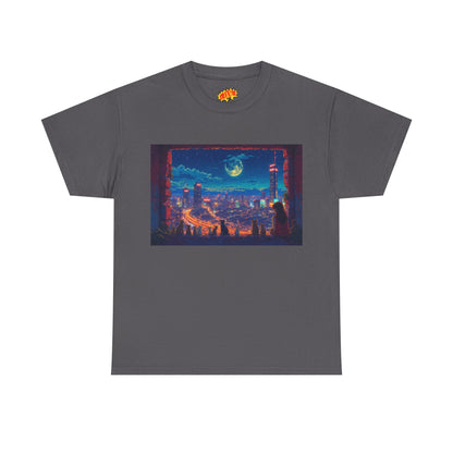 Anime Cityscape Night Scene w/Girl & Cats T-Shirt