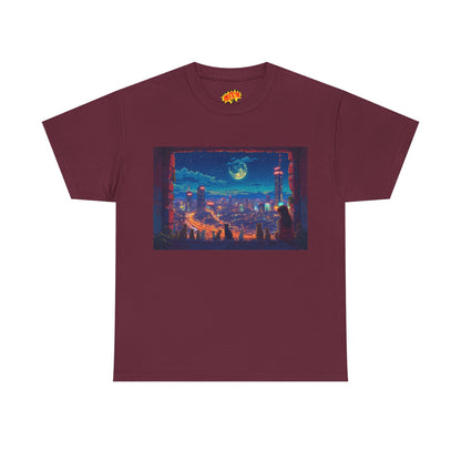 Anime Cityscape Night Scene w/Girl & Cats T-Shirt
