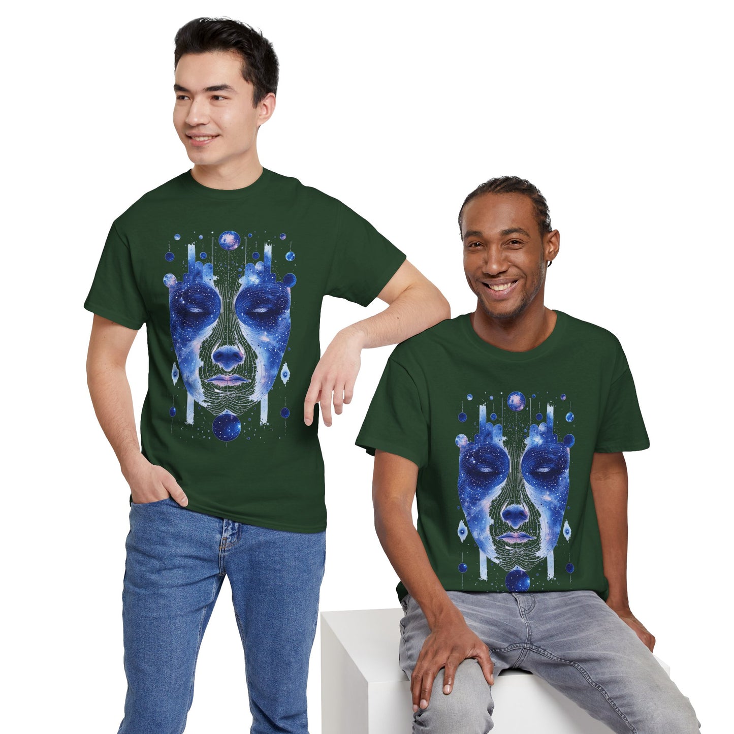Cosmic Face Galaxy Graphic Space Art Tee Shirt *Multiple Colors*