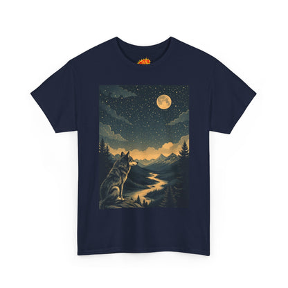 Mountain Wolf with River & Full Moon T-Shirt