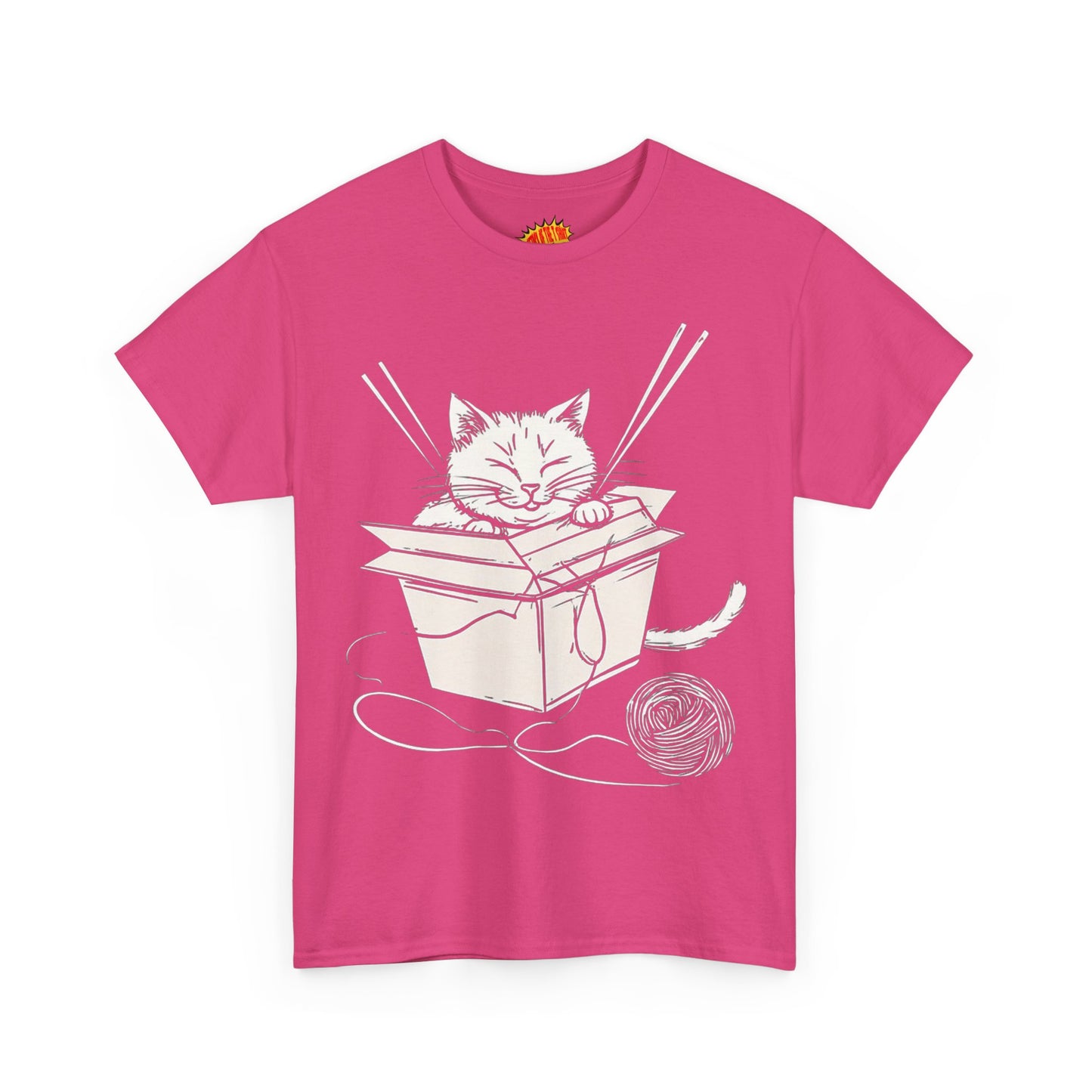 Cat w/Box + Yarn Ball Art Drawing Tee Shirt *Multiple Colors*