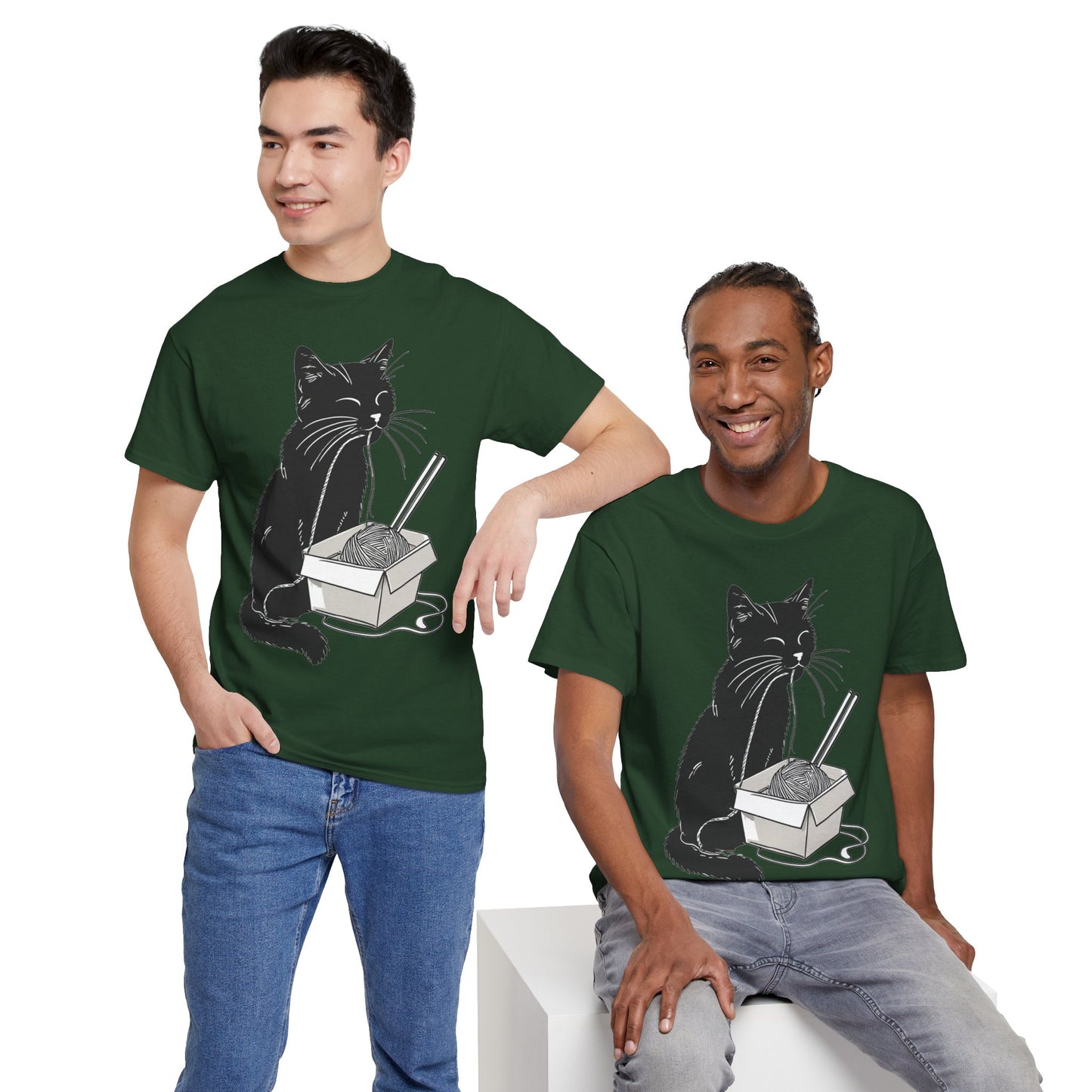 Black Cat w/Noodles Drawing Art Tee Shirt *Multiple Colors*
