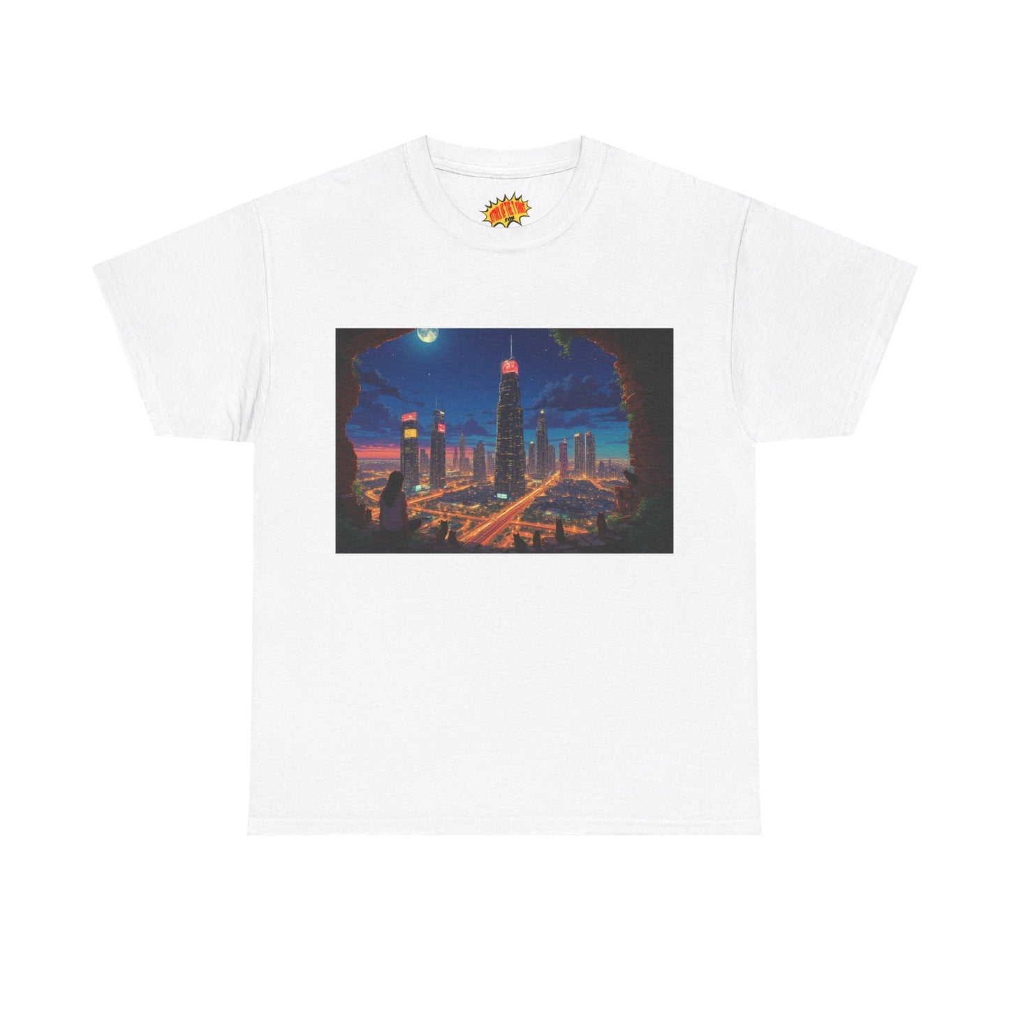 Anime Cityscape Night Scene w/Girl & Cats T-Shirt *Multiple Colors*