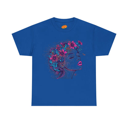 Multicolor Line Drawing Human Flower Graphic Art Tee Shirt