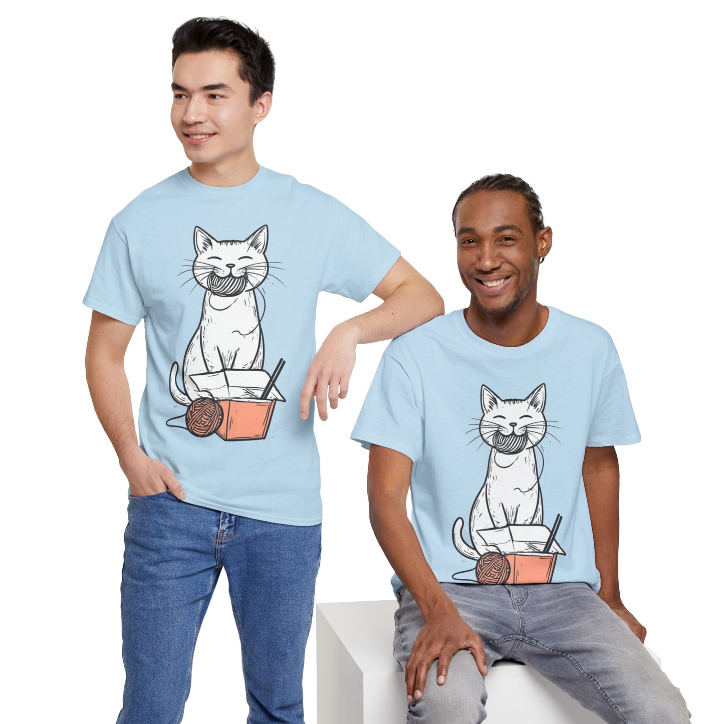 Cat w/Yarn Ball Takeout Art Tee Shirt *Multiple Colors*